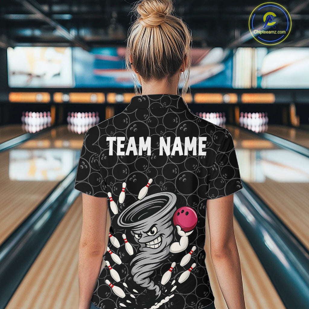 Funny storm tornado Black Camo Bowling Polo, 1/4 Zip Shirts Custom Bowling Team Jerseys
