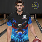 Blue Flame Smoke American Flag Eagle Skull Bowling Shirts Custom Patriotic Bowling Team Jersey