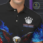 Blue Flame Smoke American Flag Eagle Skull Bowling Shirts Custom Patriotic Bowling Team Jersey