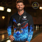 Blue Flame Smoke American Flag Eagle Skull Bowling Shirts Custom Patriotic Bowling Team Jersey
