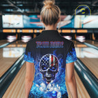 Blue Flame Smoke American Flag Eagle Skull Bowling Shirts Custom Patriotic Bowling Team Jersey
