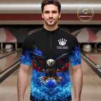 Blue Flame Smoke American Flag Eagle Skull Bowling Shirts Custom Patriotic Bowling Team Jersey