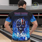 Blue Flame Smoke American Flag Eagle Skull Bowling Shirts Custom Patriotic Bowling Team Jersey