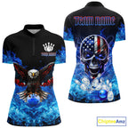 Blue Flame Smoke American Flag Eagle Skull Bowling Shirts Custom Patriotic Bowling Team Jersey