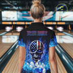 Blue Flame Smoke American Flag Eagle Skull Bowling Shirts Custom Patriotic Bowling Team Jersey