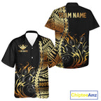 Custom Black And Gold Flame tribal pattern Bowling Team Hawaiian shirt, Bowling Button up shirt