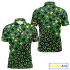 Green and Gold Clover glitter leopard St Patrick's day pattern custom shamrock golf polo shirts