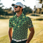 Green and Gold Clover glitter leopard St Patrick's day pattern custom shamrock golf polo shirts