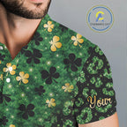 Green and Gold Clover glitter leopard St Patrick's day pattern custom shamrock golf polo shirts
