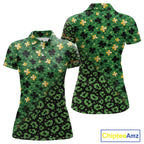 Green and Gold Clover glitter leopard St Patrick's day pattern custom shamrock golf polo shirts