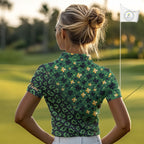 Green and Gold Clover glitter leopard St Patrick's day pattern custom shamrock golf polo shirts