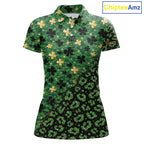 Green and Gold Clover glitter leopard St Patrick's day pattern custom shamrock golf polo shirts