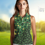 Green and Gold Clover glitter leopard St Patrick's day pattern custom sleeveless golf tops