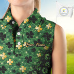 Green and Gold Clover glitter leopard St Patrick's day pattern custom sleeveless golf tops