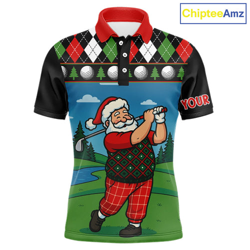 Funny Santa Golf argyle pattern Christmas Golf polo shirts custom Christmas golf gifts