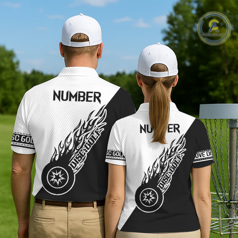 Black and White Flame Disc Golf shirts custom disc golf jersey, personalized disc golf apparel
