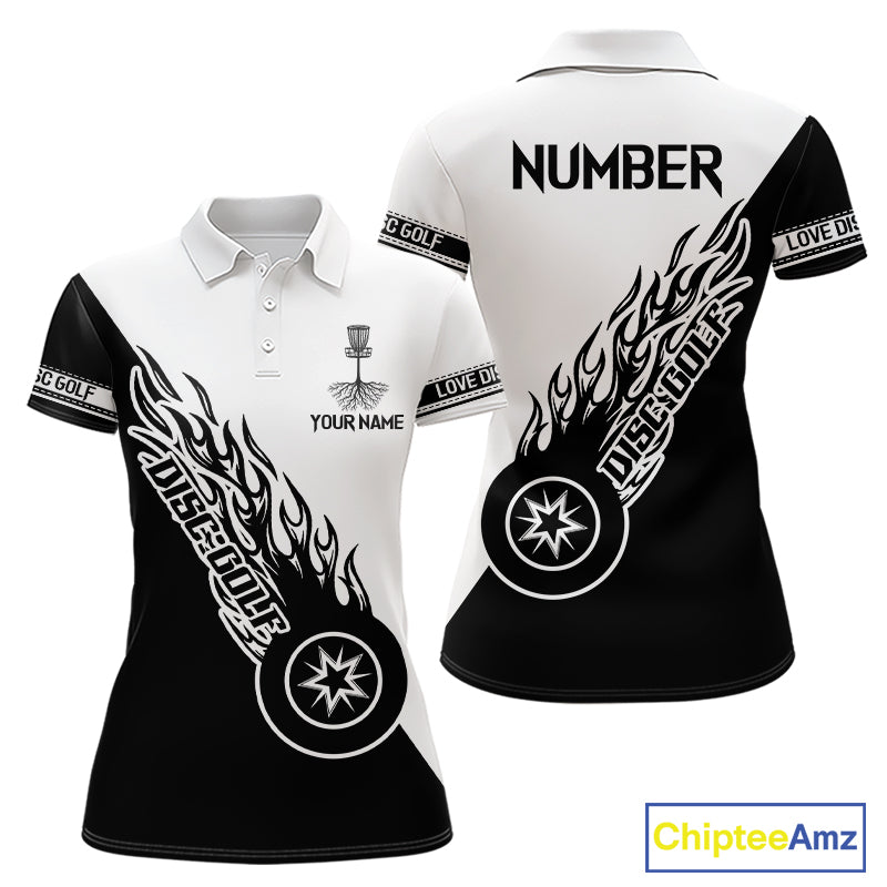 Black and White Flame Disc Golf shirts custom disc golf jersey, personalized disc golf apparel