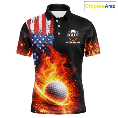 American Flag Flame Golf Polo shirts Custom patriotic team Golf jerseys, golf outfit