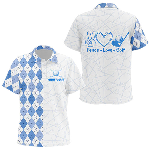 Blue argyle pattern Golf Polo Shirts custom peace love golf team jerseys, golf attire