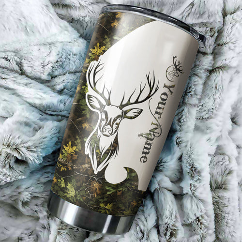 Deer Hunting Tattoo Green Camo Customize name Tumbler Cup Personalized Hunting gift for Hunter