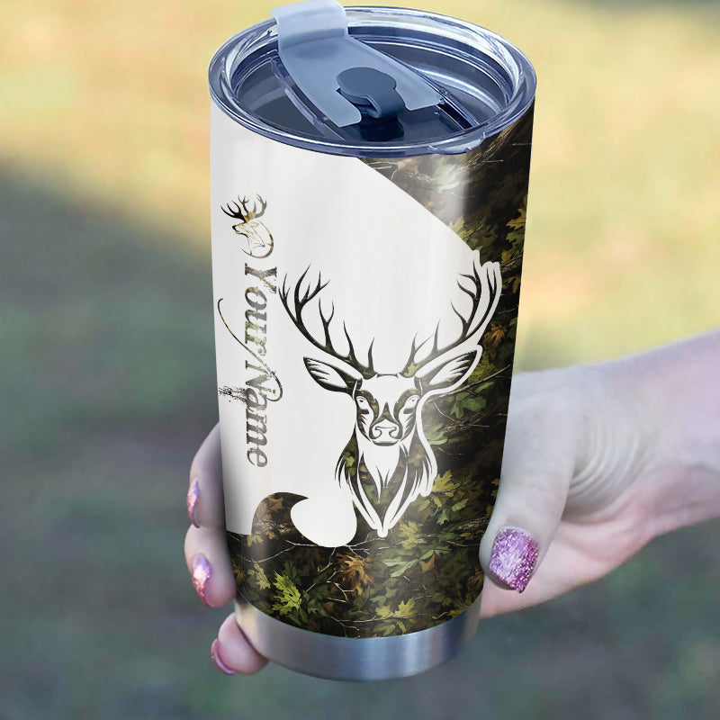 Deer Hunting Tattoo Green Camo Customize name Tumbler Cup Personalized Hunting gift for Hunter