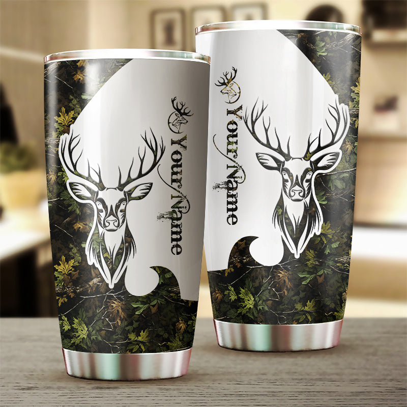 Deer Hunting Tattoo Green Camo Customize name Tumbler Cup Personalized Hunting gift for Hunter