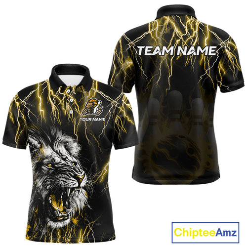 Black and Yellow Lightning Thunder Lion Bowling Shirt Custom Lion Bowling Team Jerseys