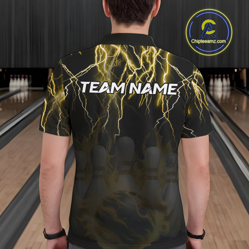 Black and Yellow Lightning Thunder Lion Bowling Shirt Custom Lion Bowling Team Jerseys