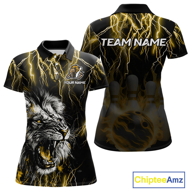 Black and Yellow Lightning Thunder Lion Bowling Shirt Custom Lion Bowling Team Jerseys