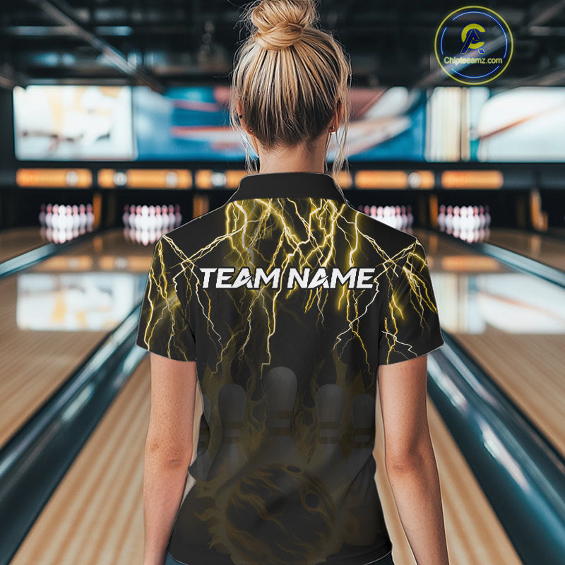 Black and Yellow Lightning Thunder Lion Bowling Shirt Custom Lion Bowling Team Jerseys