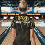 Black and Yellow Lightning Thunder Lion Bowling Shirt Custom Lion Bowling Team Jerseys