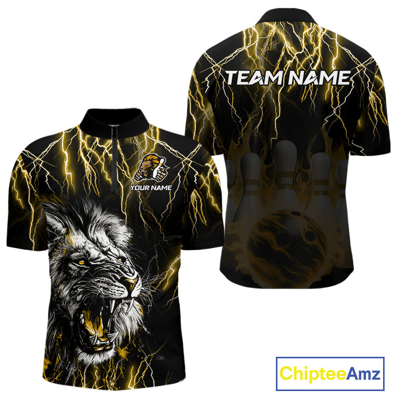 Black and Yellow Lightning Thunder Lion Bowling Shirt Custom Lion Bowling Team Jerseys