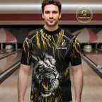 Black and Yellow Lightning Thunder Lion Bowling Shirt Custom Lion Bowling Team Jerseys