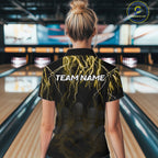 Black and Yellow Lightning Thunder Lion Bowling Shirt Custom Lion Bowling Team Jerseys