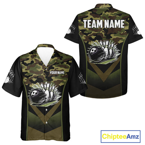 Black green camo Hawaiian bowling shirts Custom bowling team league jerseys