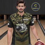 Black green camo polo, quarter Zip bowling shirts Custom bowling team league jerseys
