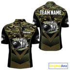 Black green camo polo, quarter Zip bowling shirts Custom bowling team league jerseys
