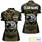 Black green camo polo, quarter Zip bowling shirts Custom bowling team league jerseys