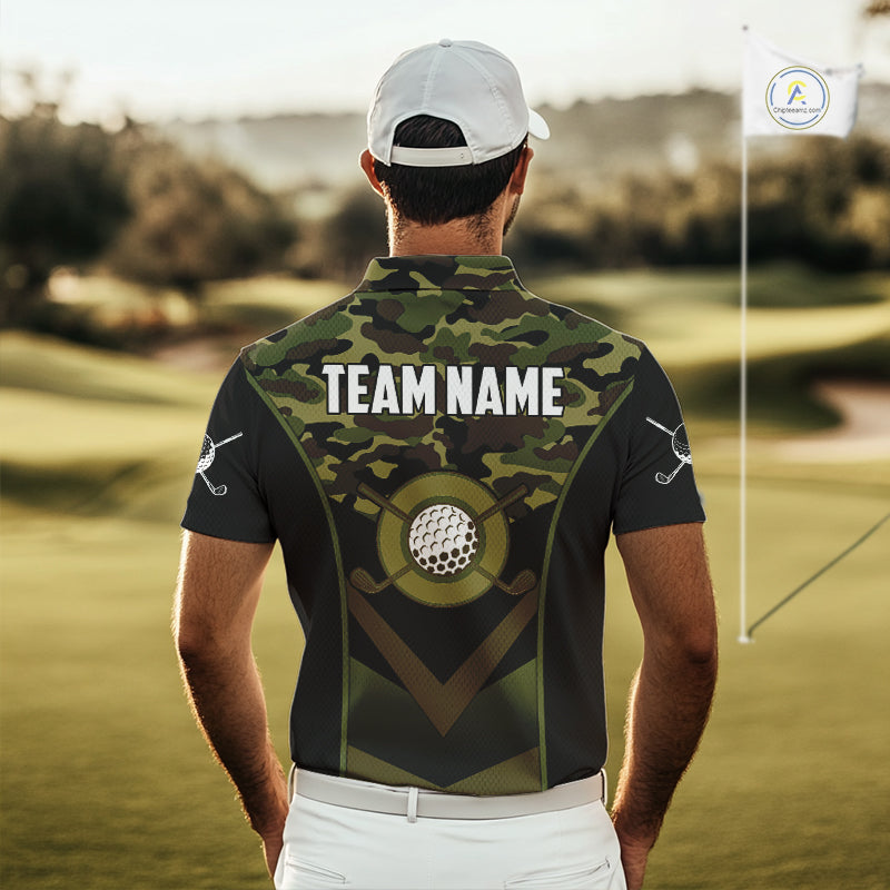 Black green camo Golf Polo shirts Custom golf outfit, personalized golf gifts