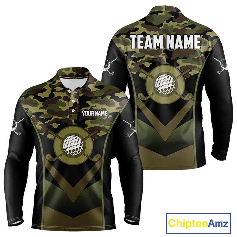 Black green camo Golf Polo shirts Custom golf outfit, personalized golf gifts