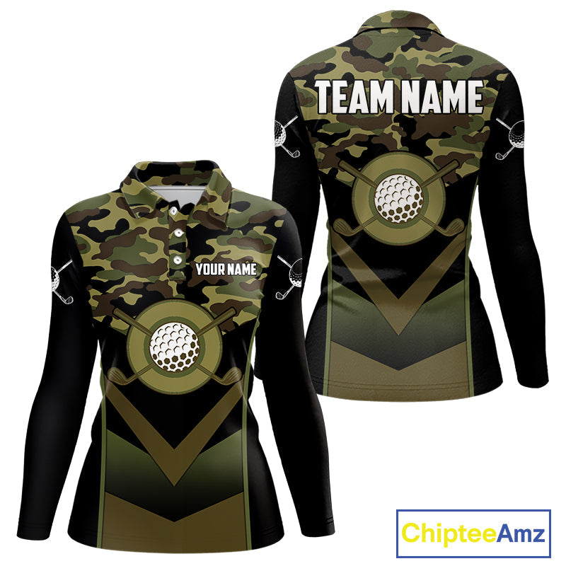 Black green camo Golf Polo shirts Custom golf outfit, personalized golf gifts