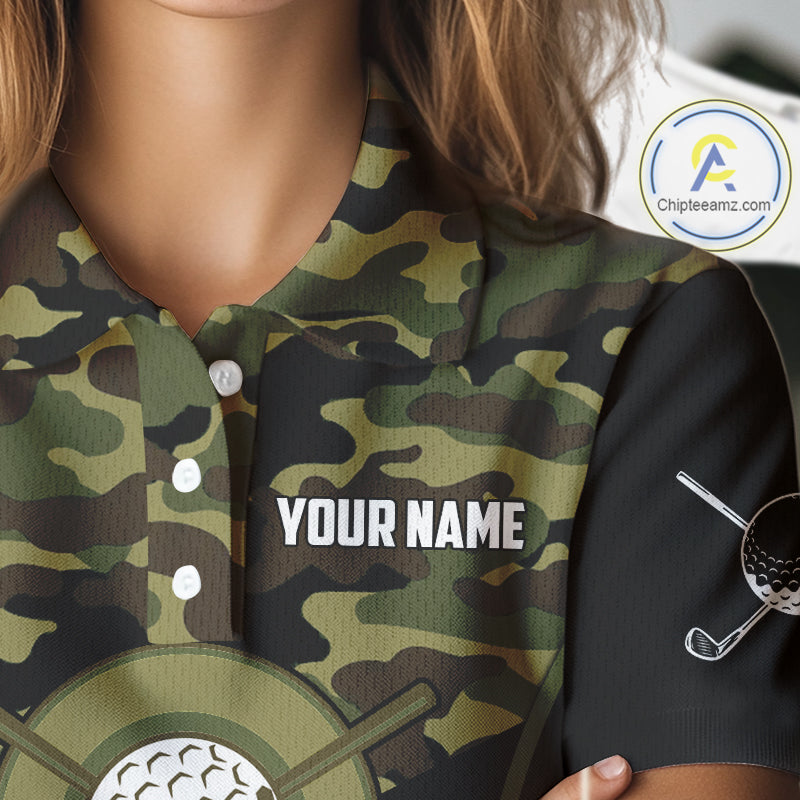 Black green camo Golf Polo shirts Custom golf outfit, personalized golf gifts