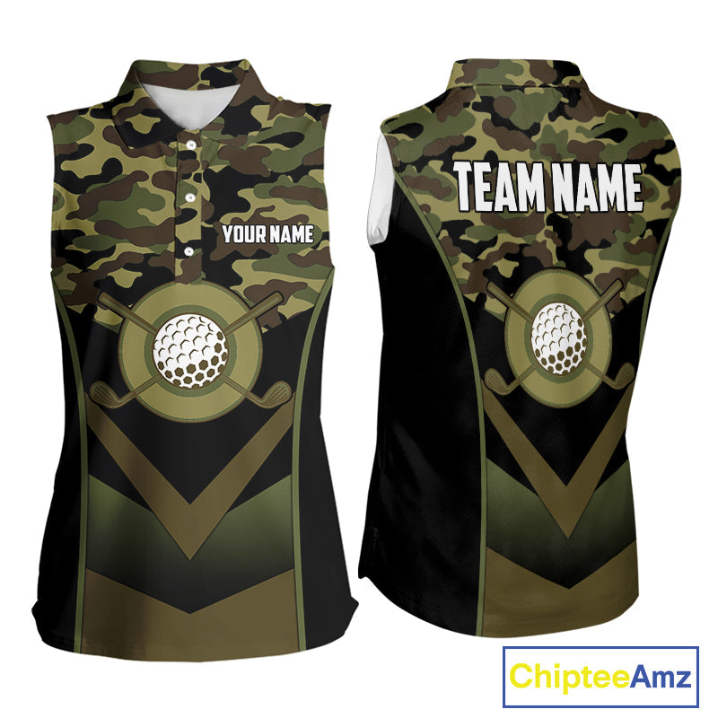 Black green camo Sleeveless Polo shirt Custom golf outfit, personalized golf gifts
