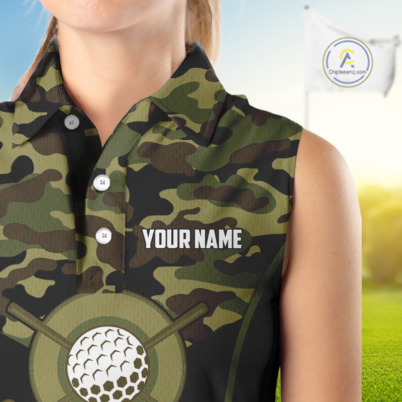 Black green camo Sleeveless Polo shirt Custom golf outfit, personalized golf gifts