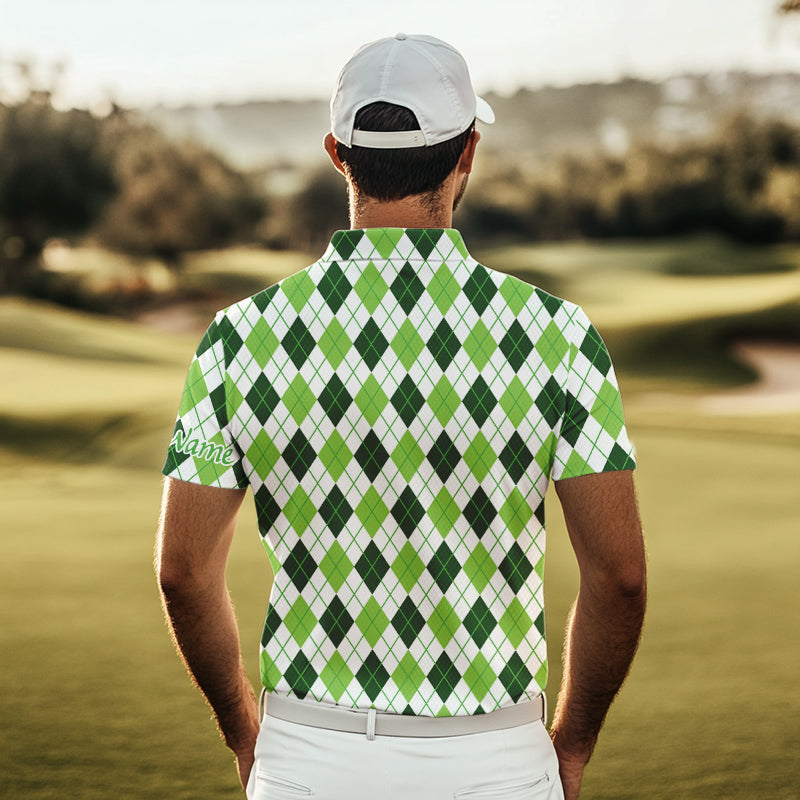 golf polo shirts green argyle St Patrick's Day pattern golf shirts custom team golf polo