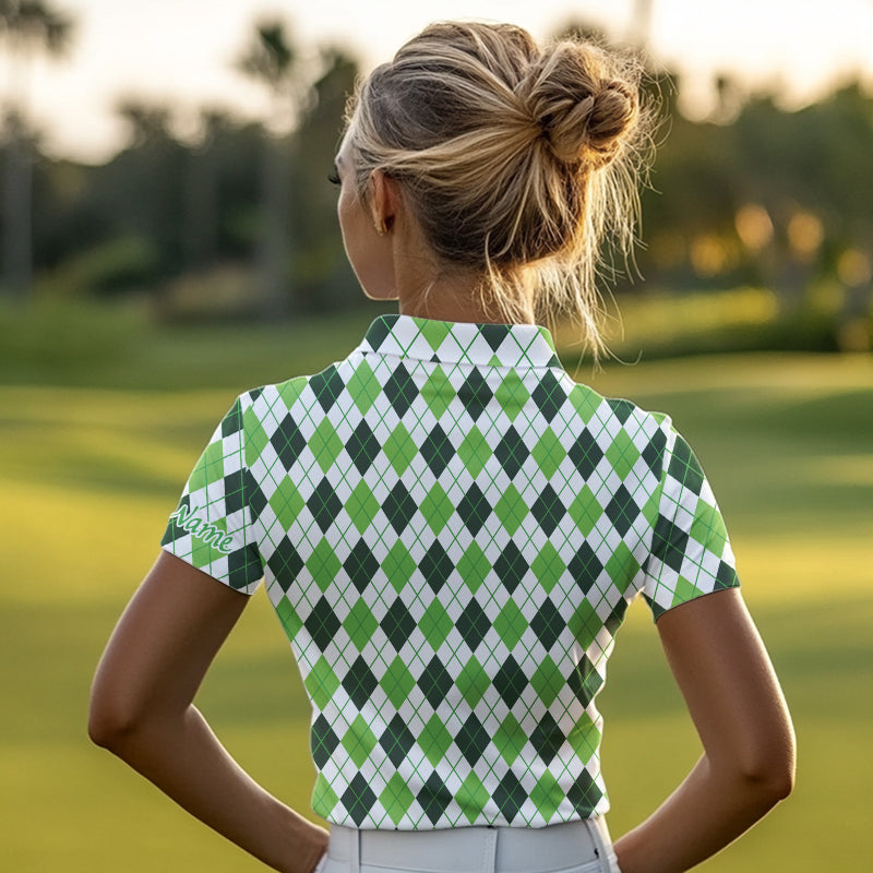 golf polos shirts green argyle St Patrick's Day pattern golf shirts custom team golf polo