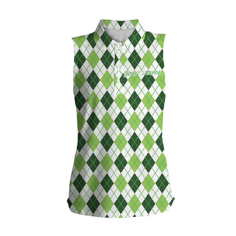 sleeveless polo shirt green argyle St Patrick's Day pattern golf shirts custom team golf polo