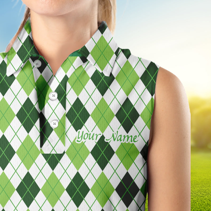 sleeveless polo shirt green argyle St Patrick's Day pattern golf shirts custom team golf polo