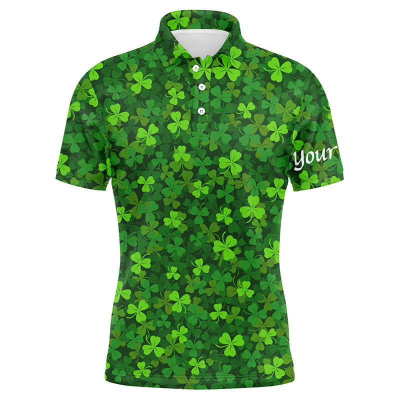 golf polo shirts Green clover St Patrick's Day pattern golf shirts custom team golf polo