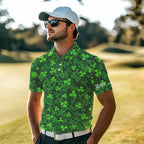 golf polo shirts Green clover St Patrick's Day pattern golf shirts custom team golf polo